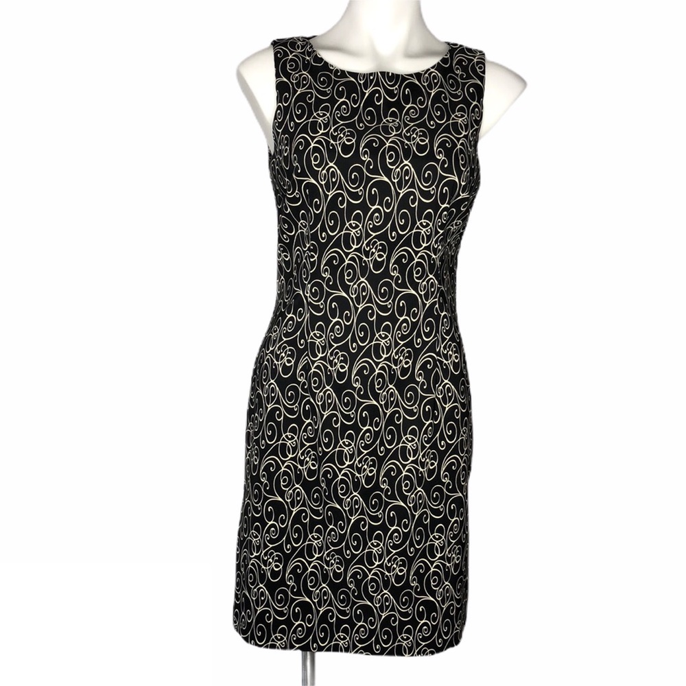 Connected Apparel Black/ Cream Print Sheath Dress